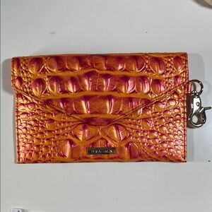 Brahmin Iridescent Orange and Pink Croc-Embossed Card or Bills Case with Clip